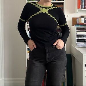 Black and Green Geometric Women's Top